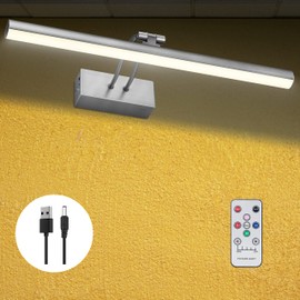 RAIFOOLLY Picture Light,L Size Wireless Battery Art Lights for Paintings,Rechageable Remote Display Picture Lighting with Timer and Dimmable for Painting,Frame,Portrait,Dartboard, Black Steel