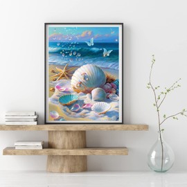 YEEIFFD Beach Seashell Diamond Painting Kits, Seashell 5D DIY Diamond Art for Adults and Kids, Gem Art Kits Accessories Full Drill Kit Pictures Home Wall Decor Gifts 12 x 16 inch