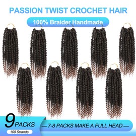 Passion Twist Crochet Hair,10 Inch 9 Packs Ombre Pretwisted Passion Twist Hair, Soft Pre Looped Crochet Hair For Women, Short Curly Crochet Twists Braids(10",T30#)