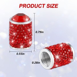 Alpmosn Car Wheel Tire Valve Caps, 4 PCS Bling Tire Valve Caps, Crystal Tire Caps Shinny Rhinestone for Women, Universal Car Dustproof Tire Valve Caps for Cars, Trucks, SUV and Motorcycles (Red)