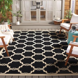 SAFAVIEH Courtyard Collection Area Rug - 8' x 10', Black & Beige, Trellis Design, Non-Shedding & Easy Care, Indoor/Outdoor & Washable-Ideal for Patio, Backyard, Mudroom (CY6009-226)