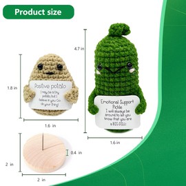 CrazyHome Positive Potato, Emotional Support Pickle Combo | Handmade Crochet Positive Vegetables 2PCS Set - Potato, Mini Cucumbers | Cheer-Up, Motivational, Funny Desk Décor