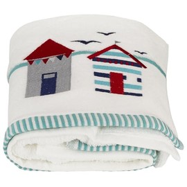Vintage Collection Beach Hut Embroidered 100% Turkish Cotton Hand Towel, White/Multi
