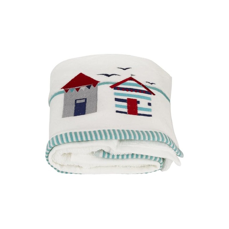 Vintage Collection Beach Hut Embroidered 100% Turkish Cotton Hand Towel,