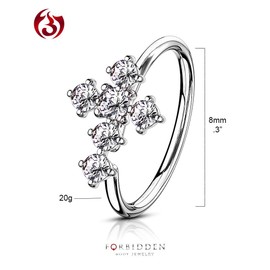 Forbidden Body Jewelry 20g 8mm Plated Brass Bendable Nose Ring & Cartilage Hoop Featuring CZ Lined Cross Top (Choose Plating), Metal, cubic-zirconia,