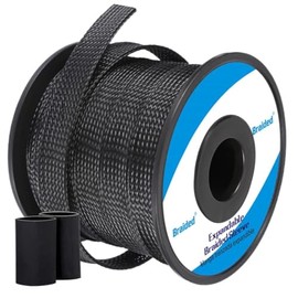 Protector de manga de gestión de cables de 100 pies - 3/8 pulgadas, telar de alambre de PET expandible para oficina, TV, computadora, cine en casa, motor, organizador de cables de bahía, protege los