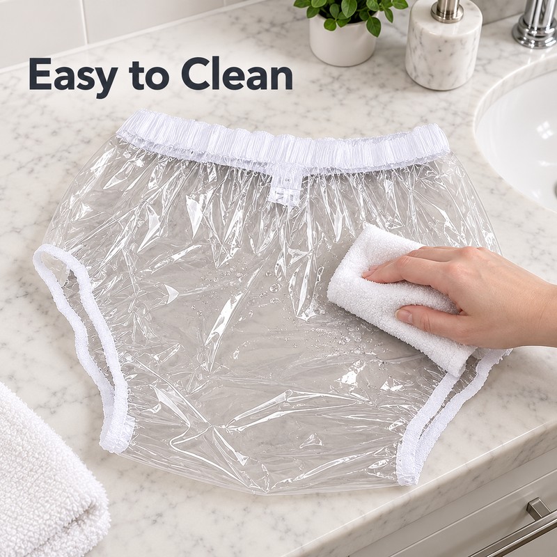 Reusable Waterproof TPU Adult Diaper Cover Pants, Clear/Frosted, S–XXL