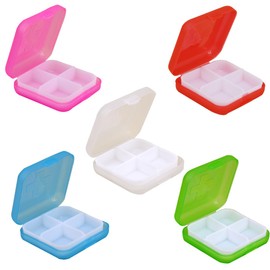 CPJJ 5 x Small Tablet Box with 4 Compartments, Plastic Pill Box for Travelling, H