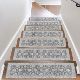 OJIA Extra Non-Slip Stair Treads for Wooden Steps 15PCS, 30"X8" Rubber Indoor Stair Runner Slip Resistant Stair Rugs Safety Mats for Dogs, Kids & Elders, Stairway Grip Step Treads, Gray