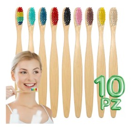Cepillo Dientes Bambú Biodegradable Suave Ecológico 10pz F Color                                                                                      