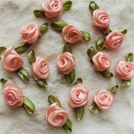 100 lazos de cinta de satén de 15 mm con diseño de flores de rosas multicolores, accesorios artificiales hechos a mano, accesorios de costura, decoración de caja de regalo de boda y novia (naranja