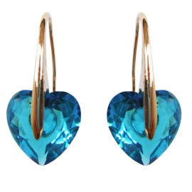 Navachi 18k Yellow Gold Plated Blue Heart Zircon Crystal Dangle Drop Az1225e Earrings
