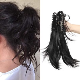 SEGO Ponytail Extension, Hairpiece, Ponytail Hair Extension with Butterfly Clip, Like Real Hair, Black, 95 g - 12 Inches (30 cm)