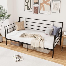 Giantex Metal Twin Daybed, Twin Size Platform Bed with High Headboard & Extra Support Leg, Heavy-duty Metal Slats Support, 10.5" Under Bed Storage Underneath, Day Bed for Living Room Guest Room, Black