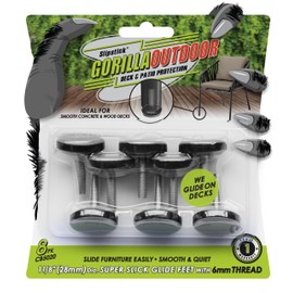Slipstick Gorilla Outdoor Adjustable Furniture Levelers (8 Pack) Weatherproof Screw in Leg Glides for Chairs, Tables, and Outdoor Furniture Feet, 1-1/8 Inch Slider Glide, M6 Thread