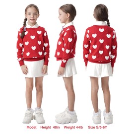 BOBOYOYO Girls Sweaters 100% Cotton Kids Heart Sweater Valentine Holiday Pullover Teen Clothes Winter Crew Neck Knit Top