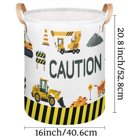 Large Laundry Basket Collapsible Tall Laundry Hamper Yellow Cute Cartoon Engineering Car Round Storage Bin Storage Baskets for Kids Boys Girls Toys Clothes Hamper Laundry Bag Organizer, 70L