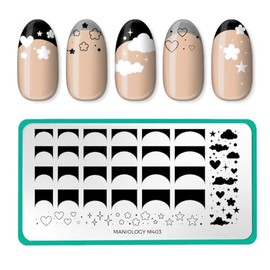 Maniology French Cloudscape Nail Stamping Plate, Kawaii Clouds French Tip Design DIY Manicure