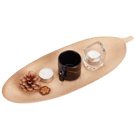 GORGECRAFT 16 Inch Leaf Wooden Decorative Tray Wood Serving Trays Novelty Wooden Serving Platter Blanched Almond Candle Holder Leaves Bowl for Food Serving Kitchen Crystal Jewelry Home Decor