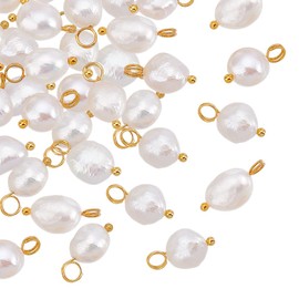 PH PandaHall 24pcs Freshwater Pearl Charms Natural Pearl Beads Charms Pearl Dangle Drop Charms Smaller Pearl Charm Pendant with Brass Loops for DIY Necklace Bracelet Earring Jewelry Making 17mm