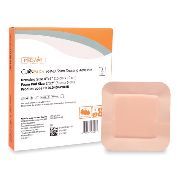 MedVance PHMB Bordered Adhesive Foam Dressing 4"x4" (2"x2" Pad), Box