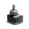 Owl Glass Inkwell with Pewter Cap & Pen Rest -