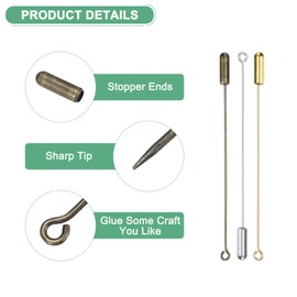 M METERXITY 30-Pack Brooch Stick Pins, 2.8 Inch Copper Long Needle Eye Pin with Stopper Ends for DIY Clothing/Accessories/Suit Tie/Jewelry, Straight Flat Head Pins [Silver/Gold/Bronze]