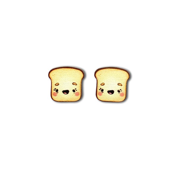 PeachyApricot Kawaii Toast Earrings Cute Bread Hypoallergenic Stud Food Earring