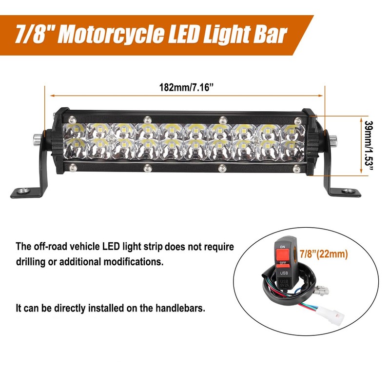 Dirt Bike Light Bar Kit USB switch + Mounting Bracket