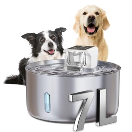 Wireless Dog Water Fountain - Dog Water Bowl Dispenser, 7L/236oz Large Capacity Stainless Steel Cat Fountain with Motion Sensor, Auto Water Dispenser for Multi-Pet Home (Circle+5 Filters+5 Sponges)