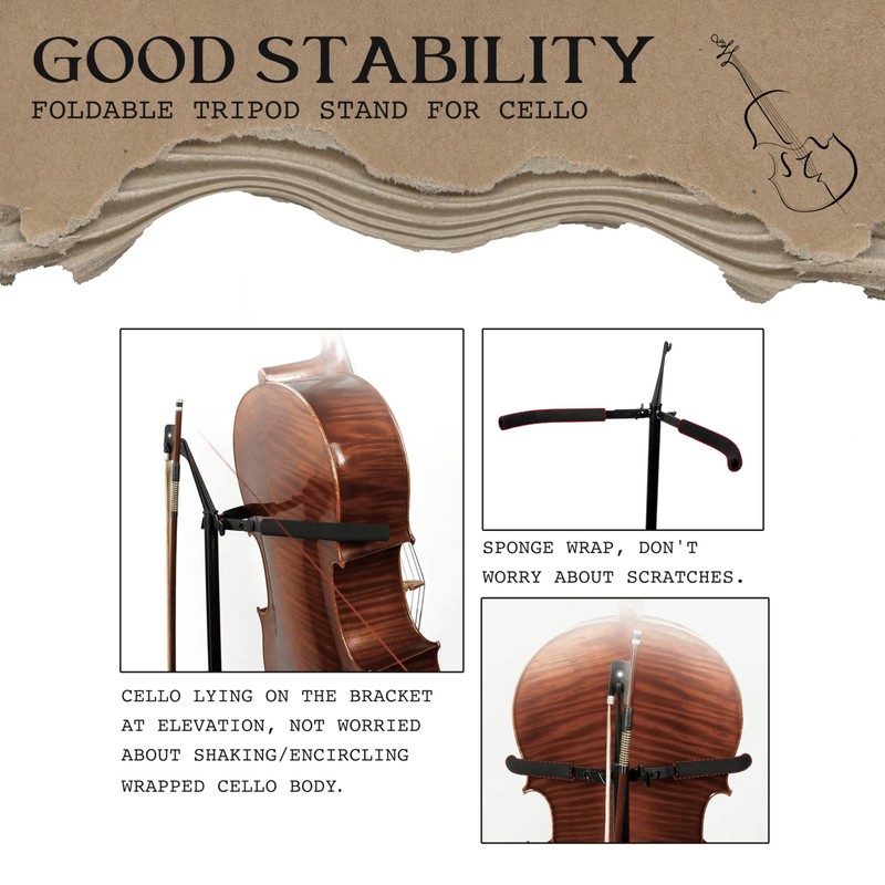 WHELPAW Adjustable Cello Stand with Bow Holder - Secure &