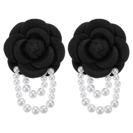 PATIKIL Fabric Camellia Flower Brooches, 2 Pack Elegant Pearl Tassel Brooches Floral Pins Bracelet Dual Use for Women Suit Hat Dress Shirt Tie Corsage, Black