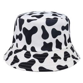 VALICLUD Bucket Hat Reversible Packable Black White Cow Printed Fishing Hat for Men Women, black / white