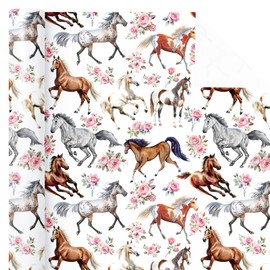 WRAPAHOLIC Horse Wrapping Paper Roll - Mini Roll - 17 Inch x 16.5 Feet - Horse and Floral Wrapping Paper for Kentucky Derby Party, Horse Racing, Birthday