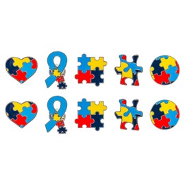 Bojueshaw 10pcs Autism Awareness Pins,Funny Colorful Puzzle Ribbon Heart Lapel Badges for Clothing,Jackets,Bags(5 Styles)