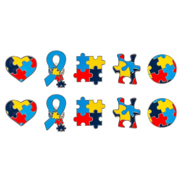 Bojueshaw 10pcs Autism Awareness Pins,Funny Colorful Puzzle Ribbon Heart Lapel