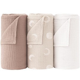 Bearmoss Baby Pucktuch Musselin Decke 100% Baumwolle Dünne Atmungsaktive Babydecke Baby Swaddle Decke Tücher für Junge und Mädchen 2 Stück 96x102cm(weißer Mond)