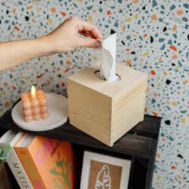Creative Deco Square Cosmetic Tissue Box Wooden Tissue Box | 13.3 x 13.3 x 13.3 cm | Cosmetic Tissue Box for Tissues | Tissue Box Cosmetic Tissue Dispenser for Decoupage
