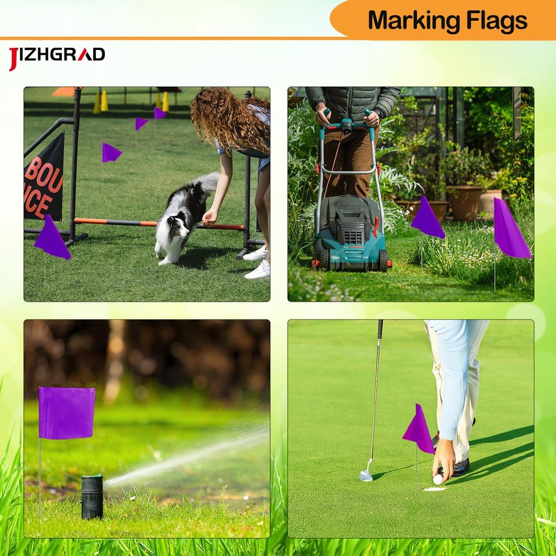 20Pack Purple Marking Flags, JIZHGRAD 13x4x5 Inch Marker Flags Use