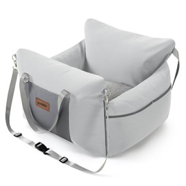 ZOMISIA Dog Car Seat for Small to Medium Dogs - Waterproof Pet Booster Seat for Car with Clip-On Safety Leash, Travel Carrier for Puppy up to 25 lbs, Memory Foam Filling & Adjustable Buckles, Grey