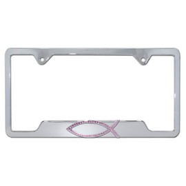 Elektroplate – Pink Crystal Christian Fish Ichthys on Chrome All-Metal Open Corners Premium 3D License Plate Frame Tag Holder for Cars/SUVs/Trucks Weather-Proof Automotive Accessory