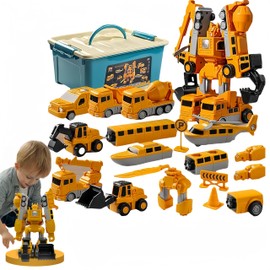 FeBohao 26pcs Magnetic Transform Engineering Car Toy Storage Box Construction Toys Robot Magnetic Blocks Tiles for Kids Activities