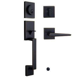 HISAFE Oil Rubbed Bronze Front Door Lock Set for Entry Door/Backdoor, Exterior Door Lock Set with Deadbolt&Lever, Lower Half Grip, Left&Right Handed