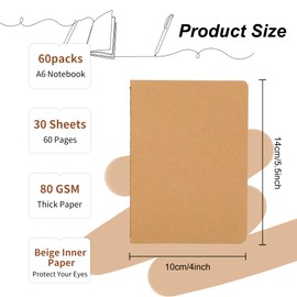 60 Packs Kraft Small Blank Notebooks, Unlined Mini A6 Journals Bulk, Blank Notepads for Kids Student Back to School, Office, Sketching, Drawing, Writing Supplies, 5.5" X 4", 30 Sheets/60 Pages