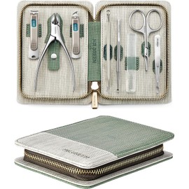 Juego de manicura 8 en 1, kit de pedicura profesional, kit de manicura de acero inoxidable, kit de aseo de viaje portátil, herramientas para el cuidado de las uñas, cortaúñas, herramientas de pedicura con estuche de viaje de cuero (verde)