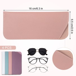 SAVITA 4pcs Soft Leather Glasses Cases, 2.6x6.3Inch Eyeglasses Case Portable PU Leather Glasses Case Sunglasses Pouch for Women Men (4 Colors)