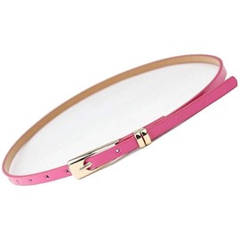 FATASH Womens Skinny PU leather Belt with Adjustable Gold Metal Buckle Vintage Style Solid Color Waist Strap | Ladies Fashion Slim Waistband | Classic Retro Thin Belt for Dresses Jeans Coat Hot Pink