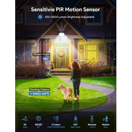 50 W LED Spotlight with Motion Sensor Outdoor, 450-4500 LM Dimmable Outdoor Spotlight with Remote Control, IP66 Waterproof Headlight Warm White Neutral White Cool White LED Floodlight for Garden Yard