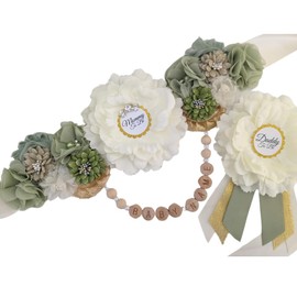 Green and Ivory Succulent Baby Shower Mom To Be Belly Sash, Greenery Baby Sprinkle Maternity Sash For Pregnant Mothers, Baby Shower Keepsake Gift Satin Sash, Expectant Mom Bump Sash Belt