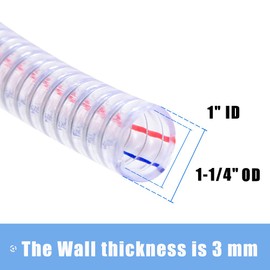 QuQuyi 1 Inch ID x 1-1/4 Inch OD Heavy-Duty Steel Wire Suction PVC Flexible Tubing High Pressure UV Chemical Resistant Thick Vinyl Hose Tube, 10 FT